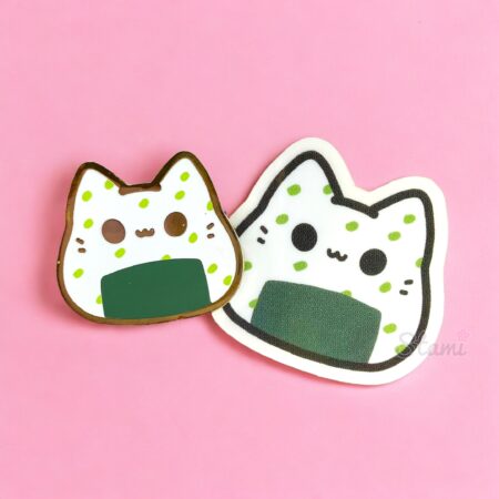 Onigiri Kitty Bean Pin & Sticker